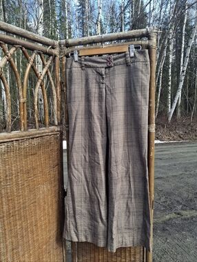 Papaya Brown and Olive Plaid High-Waist Trousers